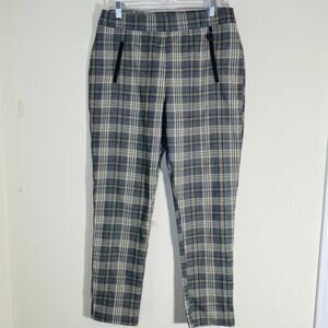 Calvin Klein Plaid Ankle Crop Pants Sz 14 Gray Cream Preppy Pin Up Girl Boss